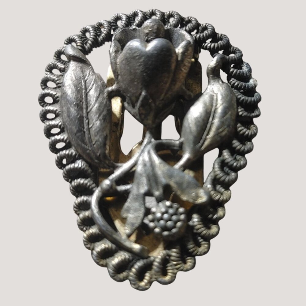 Victorian Vintage Tulip Style Floral Flower Dress Clip Shoe Scarf Silver Tone - Picture 1 of 9